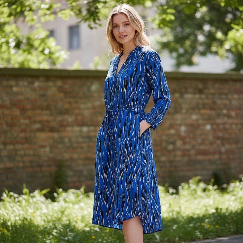 Diane von‎ Furstenberg Freya Dress Women 6 Blue Silk Abstract Shift DVF